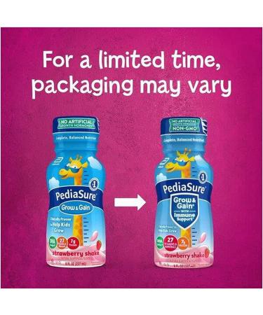 PediaSure Grow & Gain with Immune Support Kids Protein Shake 27 Vitamins and Minerals 7g Protein Helps Kids Catch Up On Growth Non-GMO Gluten-Free Strawberry 8-fl-oz Bottle 24 Count - Buy Online on GoSupps.com