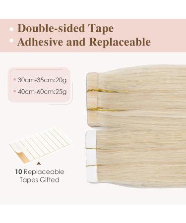 Tess Tape Extensions | Real Hair White Blonde #60 | 10PCS Tape-In Remy Human Hair | 30cm 20g - Buy Online on GoSupps.com