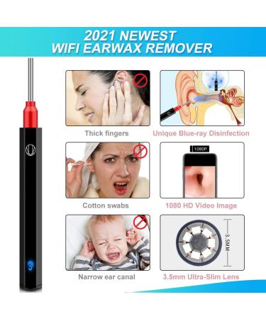 Wireless Otoscope Earwax Removal Tool | 1080P HD WiFi Endoscope for Ear Cleaning | LED Light Ear Scope Camera | Safe Ear Pick Kit for Adults, Kids, Pets | Black Vertical Stripes - Buy Online on GoSupps.com