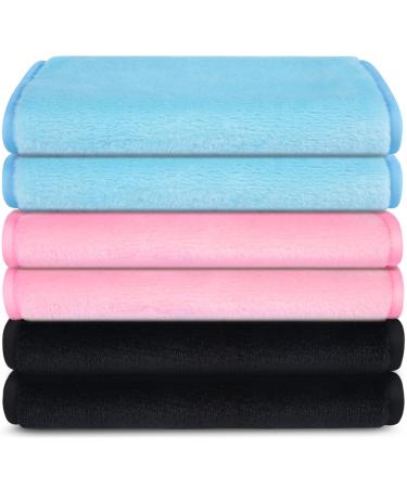 Makeup Remover Towel (6 Pack), Reusable Microfiber Makeup Remover Cloth Removing All Makeup with Just Water 12" X 6" - Hot Pink/Blue/Black 12x6 Inch (Pack of 6) Pink Blue Black