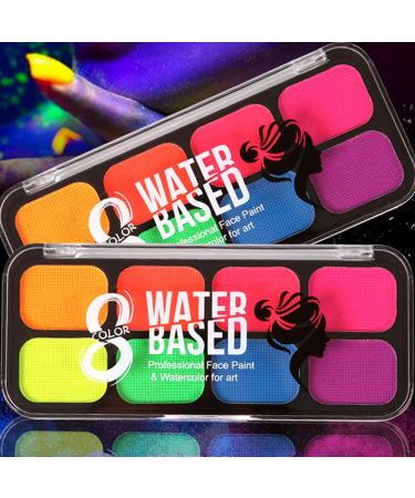 8 Colors Glow In The Dark Face & Body Paint - Neon Fluorescent Makeup for Halloween Parties & Costumes - Water Based UV Blacklight Paint - Buy Online on GoSupps.com