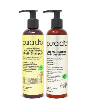PURA D'OR Anti-Thinning Biotin Shampoo & Conditioner Set, DHT Blocker Hair Thickening Products For Women & Men, Natural Shampoo For Color Treated Hair, Original Gold Label, 8oz x 2 (Packaging varies) Herbal 8 Fl Oz (Pack o…