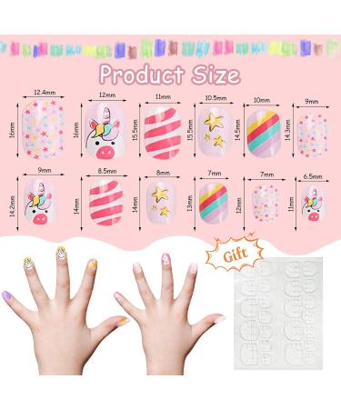 Kalolary 144 PCs Unicorn Pattern Children's Press-On Nails Set | Short Full Cover Artificial Fingernails with Nail Glue Sticker - Perfect Gift for Kids - Buy Online on GoSupps.com