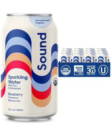 Sound Sparkling Water - Blueberry w/Cinnamon & Hibiscus Tea. Organic. Zero Calories. Zero Sugar. Non-GMO. Whole30. Caffeine Free Seltzer Water. 12 Fl oz (Pack of 12) Blueberry and Cinnamon Hibiscus Tea