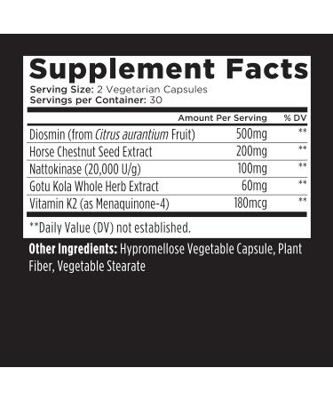 Livingood Daily Vessel & Vein Support Circulation & Vein Support Supplement with Diosmin Horse Chestnut Nattokinase Gotu Kola & Vitamin K2 Vascular & Vein Health Formula Gluten Free 60 Capsules - Buy Online on GoSupps.com