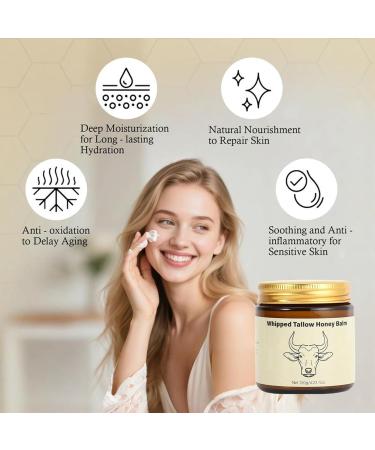 Suif de b uf pour la peau cr me hydratante naturelle pour le visage cr me fouett e biologique nourrie l'herbe avec baume au miel pour peaux s ches et sensibles 4 23 oz de suif b uf pour - Buy Online on GoSupps.com