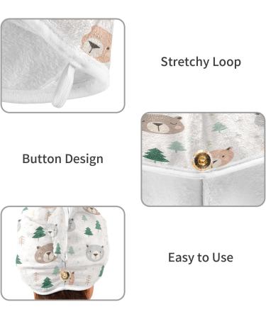 Cartoon Doodle Bear Head Dry Hair Cap Set - Quick Drying Towel & Button Headband | Super Absorbent & Soft - Buy Online on GoSupps.com