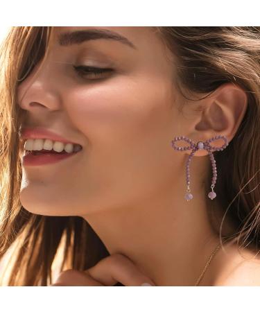 ROYALEAD Handmade Crystal Beads Bowknot Earrings Vintage Butterfly Bow Dangle Earrings Ear Studs for Women Girls Party Jewelry Green - Buy Online on GoSupps.com