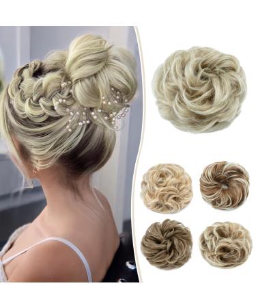 Silk-Co hair part with rubber band dutt with hair wavy soft dutt hair part with rubber band 55 g lured hair thickening hair extensions messy bun updos blonde ombre bleach blond locked 55 g blond ombre bleach blonde