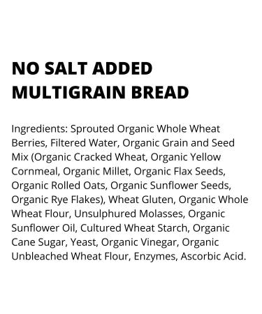 Alvarado Street Bakery Sprouted No Salt Added Bread - Multigrain Bread For Toast  Paninis and Sandwiches - Sliced Bread Made with Organic Sprouted Wheat - Vegan & No GMOs - 24 oz. (2 Pack) Low Sodium  No Salt Added 1.5 Pou - Buy Online on GoSupps.com