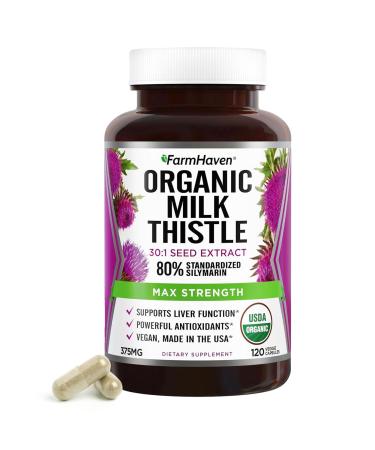 FarmHaven Silymarin Milk Thistle Capsules | 375mg Strength | 30X Concentrated Seed Extract & 80% Standardized Silymarin| Non-GMO | 120 Veggie Capsules