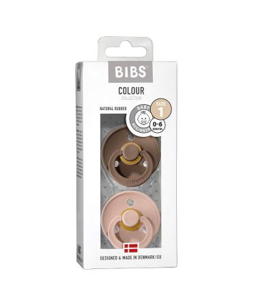 BIBS Natural Rubber Baby Pacifiers Set | BPA-Free Soothers | Made in Denmark | Blush/Dark Oak | Size 0-6 Months - Buy Online on GoSupps.com