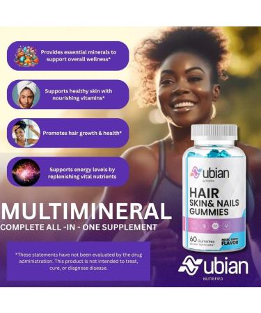 NUBIAN NUTRIFIED Biotin Gummies 10000mcg for Hair Skin & Nails Vitamin B7 Supplement for Women & Men Supports Healthy Growth Radiant Skin & Strong Nails Vegan Mixed Berry Flavor 60 Count - Buy Online on GoSupps.com