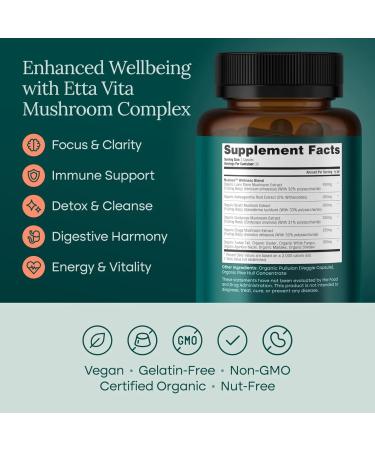 USDA Organic Lions Mane Supplement Capsules with Ashwagandha Chaga Reishi Cordyceps Turkey Tail (18 600mg/serv) 10x Adaptogenic Mushroom Complex as Focus Supplement - Energy Immunity & Nootropic - Buy Online on GoSupps.com