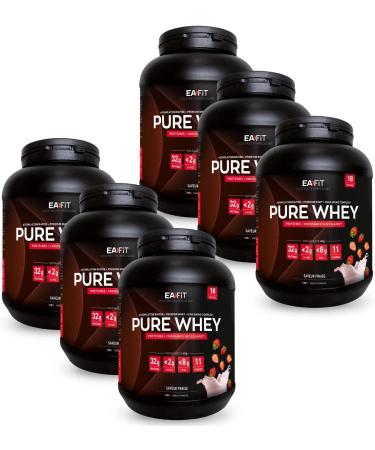 EAFIT Pure Whey Strawberry 750 g Eco Format 6 Jars 4.5 kg - Muscle Growth - Whey Protein - Fast Assimilation - Amino Acids and Digestive Enzymes - Certified Anti-Doping