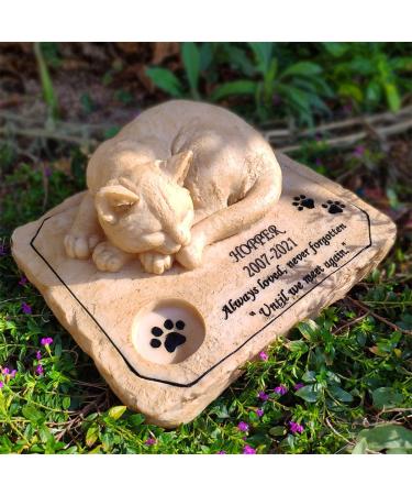 SoMiss Personalized Pet Memorial Stone with Sleeping Kitten | 8x6.5x3 Grave Marker - Buy Online on GoSupps.com