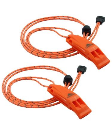 LuxoGear Emergency Whistles with Lanyard Safety Whistle Survival Shrill Loud Blast for Kayak Life Vest Jacket Boating Fishing Boat Camping Hiking Hunting Rescue Signaling Kids Lifeguard Plastic 2 Pack Orange