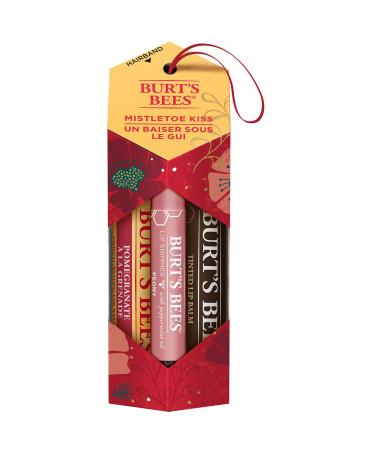 Burts Bees Mistletoe Kiss Kit Unisex - 0.15oz Pomegranate Moisturizing Lip Balm 0.09oz Peony Lip Shimmer 0.15oz Hibiscus Tinted Lip Balm 3 Pc