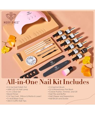 Modelones 48 Color Gel Nail Polish Kit with UV Light Dryer - Nude Skin Tones + Glossy & Matte Top Coat, Base Coat, Bond Primer, Nail Glue, and Manicure Tools - Salon Quality at Home - Buy Online on GoSupps.com