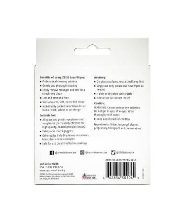 Zeiss Pre-Moistened Lens Cleaning Wipes - 60 Count (2 Pack) | 6x5 Inches | Effective & Convenient Eyeglass Cleaner - Buy Online on GoSupps.com