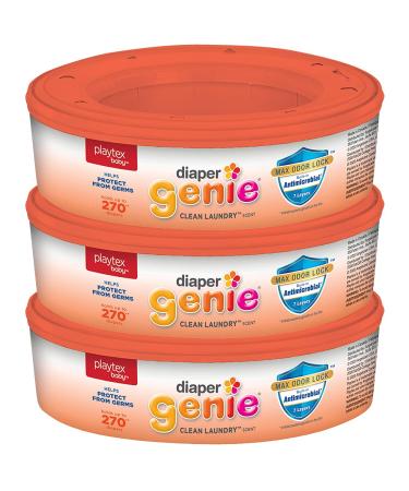 Diaper Genie Refill Bags Clean Laundry Scent, 270 Count (3-Pack) | Each Refill Ring Holds Up to 270 Newborn Diapers | Compatible with All Diaper Genie Pails 3 Count (Pack of 1)