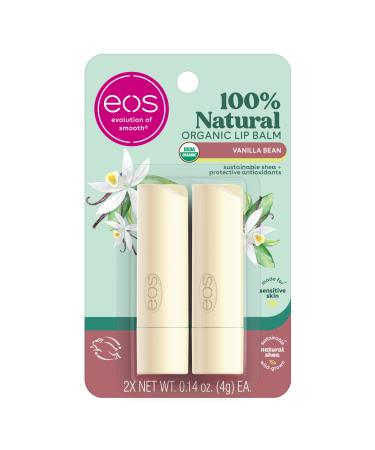 eos 100% Natural & Organic Lip Balm Sticks - Vanilla Bean All Natural Lip Balm All-Day Moisture Dermatologist Recommended 0.14 oz 2-Pack Vanilla Bean 0.14 Ounce (Pack of 2)
