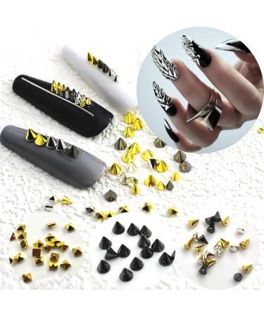 24 Grid 3D Cone Nail Art Charms - Metal Rivet Studs & Spike Jewels for DIY Nail Decorations - Gold & Silver Set - Buy Online on GoSupps.com