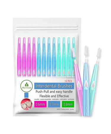 MORIVEDA NP -Vital Interentalbrush Mix (0.6mm 0.7mm 0.8mm) - Intermediate brush brushes developed with Dental Labor - Push -Pull function - 12 pieces 12 pieces Mix (0.6 / 0.7 / 0.8 mm)