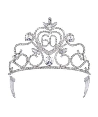 YZHSTONE 60th Birthday Queen Tiara Crown Women 60 Birthday Tiaras Crown Queen 60 Birthday Crowns 60th Birthday Silver