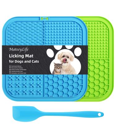 MateeyLife Licking Mat for Dogs and Cats 2PCS, Premium Lick Mats with Suction Cups for Dog Anxiety Relief, Cat Lick Pad for Boredom Reducer, Dog Treat Mat Perfect for Bathing Grooming etc. Blue&Green+1 Spatula
