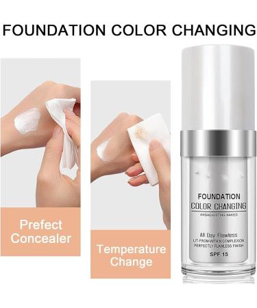Color Changing Liquid Foundation Flawless Full Coverage Face Makeup Base Natural Color Concealer Cream Sunscreen Non-greasy Long Lasting (2pcs) - Buy Online on GoSupps.com