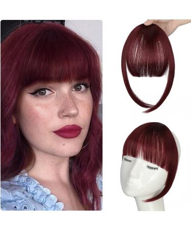 Wodelanle Bangs Hair Clip in Bangs  Fake Bangs French Bangs Clip in Hair Extensions  Easy to Use Faux Bangs Clip on Bangs  Falt Bangs Fringe with Temples Wigs for Daily Wear (Wine Red) French Bangs Wine Red-French Bangs