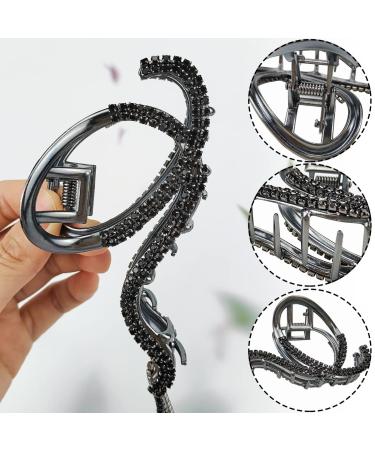 Large Claw Clip for Thick Hair - Glitter Tassel Metal Clip with Snake Rhinestone Design - Strong Hold Hairpin Jaw Clip for Women - Hair Accessories - Black - Buy Online on GoSupps.com