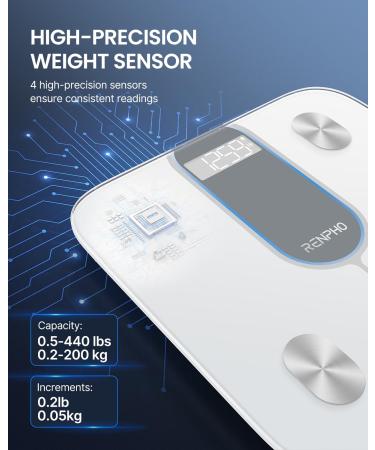 RENPHO Smart Scale for Body Weight 440lb Digital Bathroom Scale for Body Fat Bluetooth Accurate Body Composition Weighing Machine with App - White - Buy Online on GoSupps.com