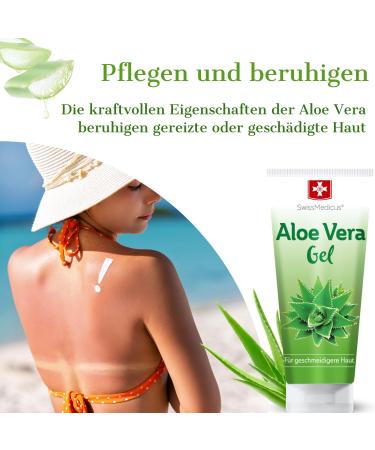Swissmedicus Aloe Vera Gel 200ml - Natural Face Hair & Body Treatment for Sunburn Rashes - 100% Pure Aloe Vera Juice - Buy Online on GoSupps.com