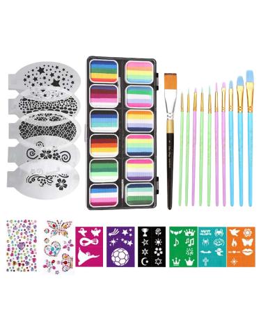 Washable face paint palette with 12 grids of bright water-soluble colors and brushes for students boys girls teens adults birthdays