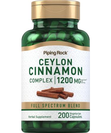 Piping Rock Ceylon Cinnamon Capsules 1200 mg | 200 Count | Complex Herbal Extract Supplement for Women and Men | Vegetarian Non-GMO Gluten Free