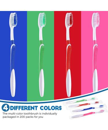 200 Individually Wrapped Disposable Toothbrushes - Soft Bristle Travel Toothbrushes for Hotel Guests, Adults, Kids - Bulk Pack with Rubber Handles (Multi Color) - Buy Online on GoSupps.com