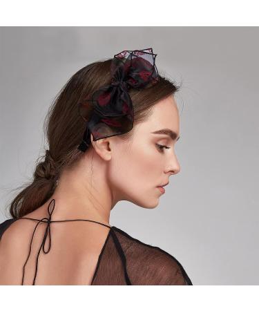 PAGOW 2pcs Lip Bow Knotted Headband Set - Solid Colors Gauze Rabbit Ears Hairband for Girls & Women (Black, Red Lips) - Buy Online on GoSupps.com