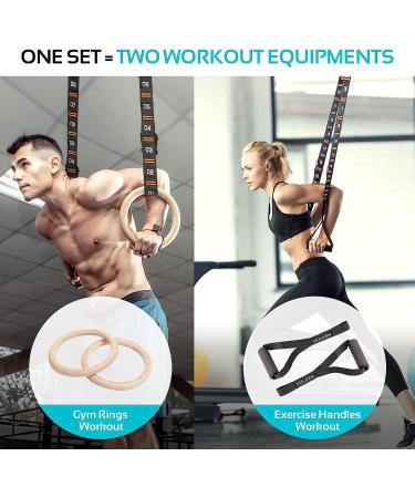 Vulken Adjustable Wooden Gymnastic Rings with Numbered Straps - 1.1'' Olympic Rings for Core Workout and Bodyweight Training | Home Gym Rings 1600lbs - Buy Online on GoSupps.com