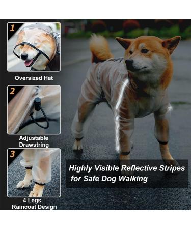Olsa Dog Raincoat with Reflective Stripe | Waterproof Dog Hooded Slicker Poncho | 4 Legs Rain Jacket for Small, Medium, Large Dogs - Buy Online on GoSupps.com