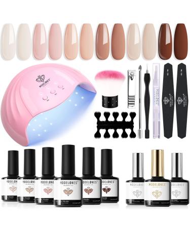 Modelones Gel Nail Polish Kit with UV Light 48w Led Lamp Starter Kit 6 Colors Nude Neutral Gel Polish Soak Off UV Gel Nail Polish Set Base & Top Coat Professional Tools For Beginners At Home Nail Curing Gift
