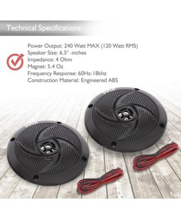 240W 6.5 Inch Low-Profile Waterproof Marine Speakers - 2 Way 1 Pair Slim Style Outdoor Audio System for Boat & Off-Road Vehicles - Pyle (Black) - Buy Online on GoSupps.com