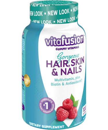 VitaFusion Gorgeous Hair Skin & Nails Multivitamin - 100 Gummies, Natural Raspberry Flavor - Buy Online on GoSupps.com