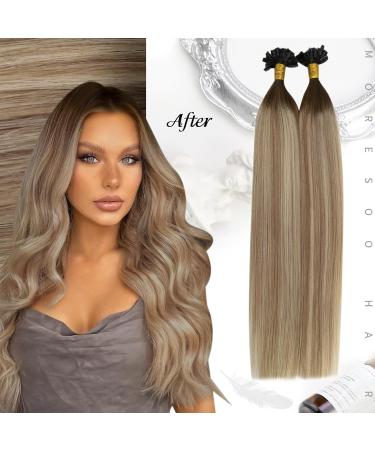 Moresoo Bonding Extensions | Real Remy Hair Hot Fusion U Tip Extensions 60cm - Dark Brown to Brown with Blond Keratin #3/8/22 - 50g - Buy Online on GoSupps.com