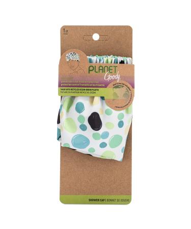 Planet Goody Shower Cap 1 Count - Green Dots - Protect Your Hairstyle While Remaining Comfortable - Hair Accessories for Men Women Boys & Girls - Made with Recycled Ocean-Bound Plastic Shower Cap (Green Dots)