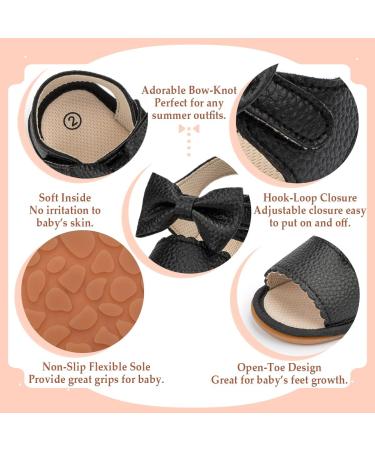 Sonsage Infant Baby Summer Sandals - Bowknot Crib Sandal for Beach & Outdoor - Pu Leather Soft Rubber Sole Flats - 6-12 Months - Black - Buy Online on GoSupps.com