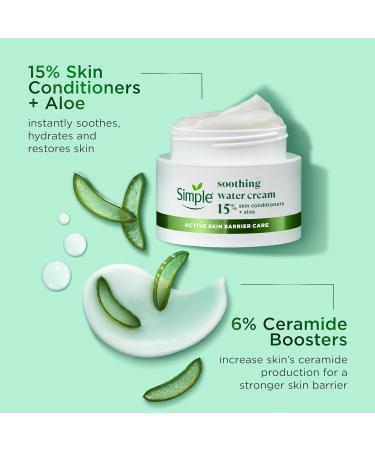 Simple Soothing Water Face Cream facial moisturiser with 15% skin conditioners aloe and ceramide boosters for a healthy skin barrier calms and hydrates dry sensitive skin 50 ml - Buy Online on GoSupps.com