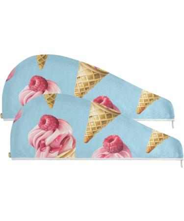 Buy Pink Ice Cream Blue Hair Towels 2 Pack | Super Absorbent Quick Dry Hair Turbans for Women & Girls - Buy Online on GoSupps.com