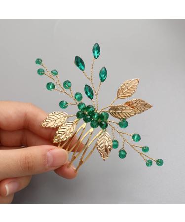 Vintage Gold Hair Combs for Bridal Wedding | Emerald Green Crystal Hair Pieces - Buy Online on GoSupps.com